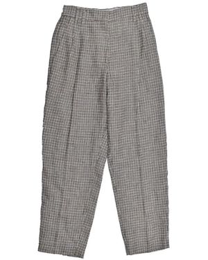 Brunello Cucinelli Houndstooth-Pattern Pleated Linen Trousers - Grey