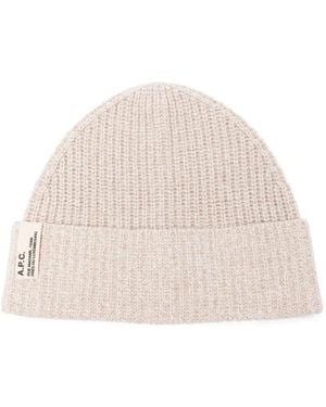 A.P.C. Ribbed Logo-Patch Beanie Hat - Natural