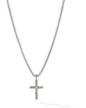 David Yurman Sterling Cable Classics Cross Diamond Necklace (24.3Mm) - Metallic
