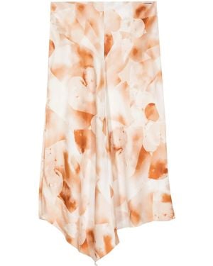 Calvin Klein Watercolour Print Satin Midi Skirt - White