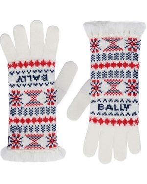 Bally Intarsia-Knit Merino Gloves - Red