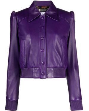 Philipp Plein Softy Leather Bomber Jacket - Purple