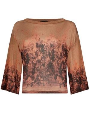 Liu Jo Printed Crew-Neck Top - Brown