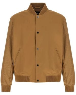 BOSS Water-Repellent Jacket With Monogram-Pattern Sleeves - Brown