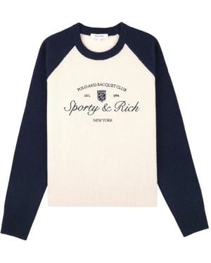Sporty & Rich Raglan-Sleeve Embroidered Jumper - Blue