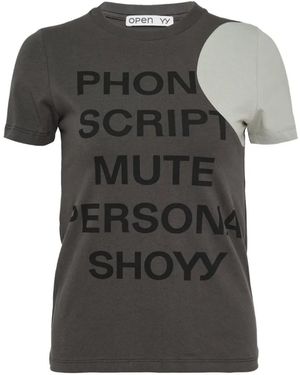 OPEN YY Slogan-Print Panelled T-Shirt - Black