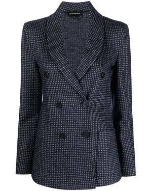 Emporio Armani Checked Pattern Double Breasted Blazer - Blue