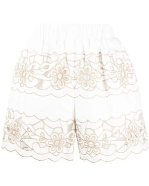 RED Valentino Floral Embroidered High-Waisted Shorts - White