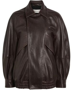 Nour Hammour Raglan-Sleeve Leather Jacket - Brown