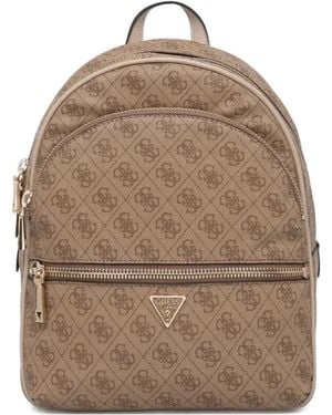 Guess Monogram-Pattern Zip-Around Backpack - Natural