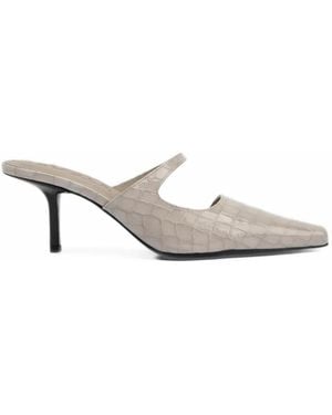 BY FAR Serena Crocodile-Effect Mules - White