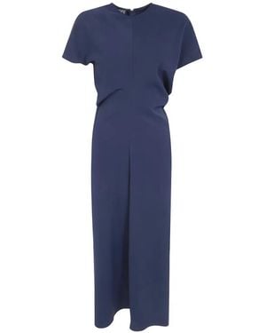 DR. HOPE Short-Sleeve Draped Midi Dress - Blue