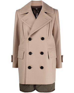 Sacai Melton Layered Wool Coat - Natural