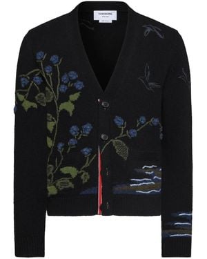 Thom Browne Intarsia-knit V-neck Cardigan - Black