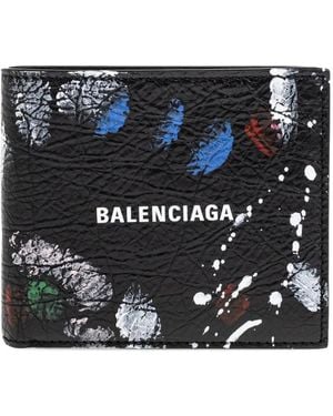Balenciaga Logo-Print Paint-Splatter Wallet - Black