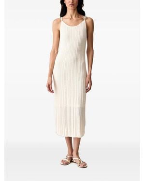 Morgan Sun-Detail Pointelle-Knit Midi Dress - White