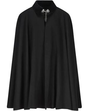 Il tabarro Flecos Cape Met Fluwelen Kraag En Franje - Zwart