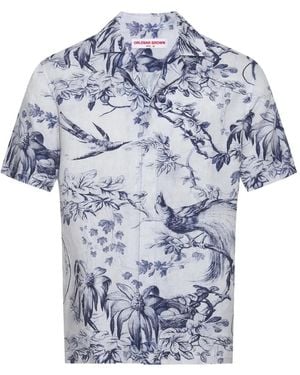 Orlebar Brown Maitan Zephra Bird-Print Linen Shirt - Blue