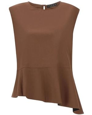 Kaos Asymmetric Ruffled Sleeveless Blouse - Brown