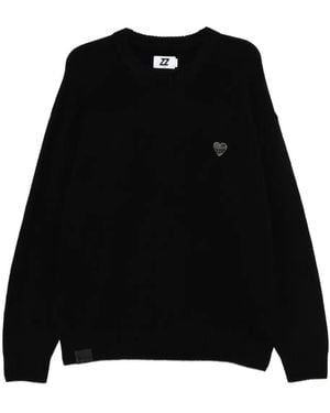 Izzue Heart-Embellished Crew-Neck Jumper - Black