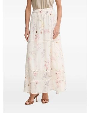 Fracomina Floral-Print Crochet-Insert Maxi Skirt - Natural