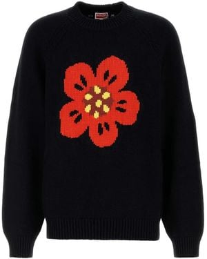 KENZO Flower-embroidered Cotton Sweater - ブルー