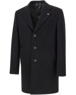 Manuel Ritz Notched-lapel Pin-detail Coat - ブラック