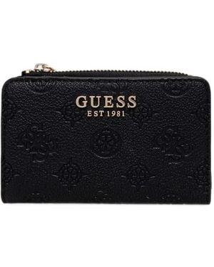 Guess Logo-Embossed Zip-Around Wallet - Black