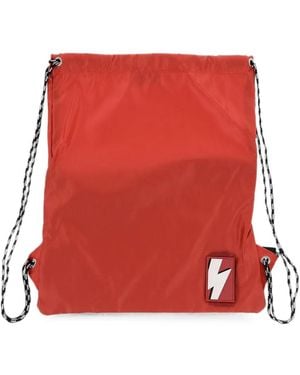 Neil Barrett Bolt-Patch Drawstring Backpack - Red