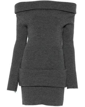 Jean Paul Gaultier Off-The-Shoulder Ribbed-Knit Mini Dress - Gray