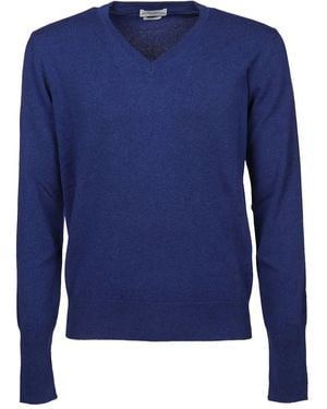 Ballantyne V-neck Cashmere Sweater - Blue