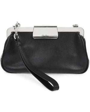 Max Mara Snap-Closure Leather Clutch Bag - Black