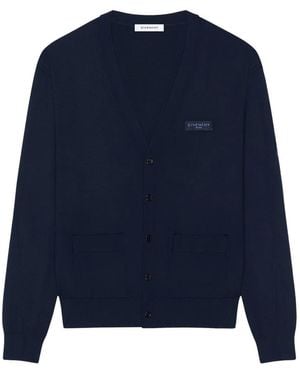 Givenchy Couture Seam Logo-Patch V-Neck Cardigan - Blue