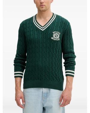 Guess Cable-knit V-neck sweater - Grün