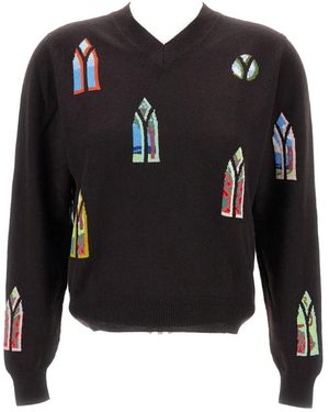 Barrie Geometric V-Neck Jumper - Black
