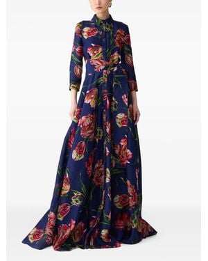 Carolina Herrera Tulip-Print Shirt Maxi Dress - Blue