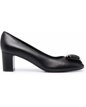 Ferragamo Ferragamo Gancini-Bow Leather Court Shoes - Black