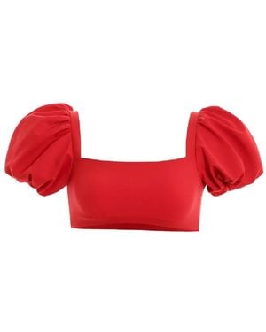 Agua Bendita Calista Puff-Sleeve Tie Bikini Top - Red