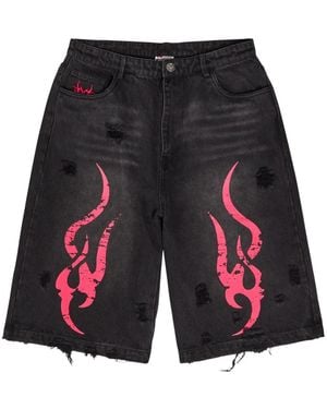 Chew Forever Graphic Distressed Shorts - Black