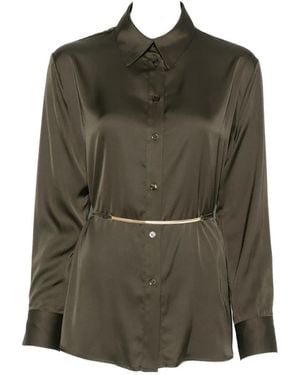 Imperial Belted Satin-Finish Shirt - Green