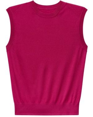 Another Tomorrow Fine-Knit Wool Top - Pink