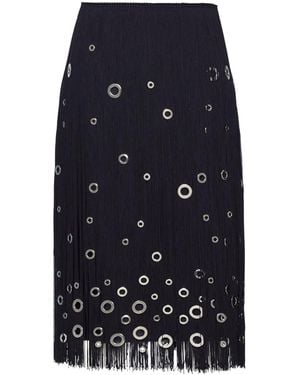Prada Midi-Skirt With Fringe And Grommet Embellishment - Blue