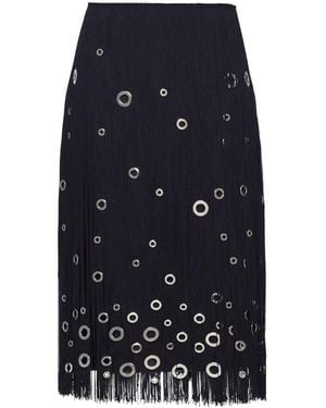 Prada Midi-Skirt With Fringe And Grommet Embellishment - Blue