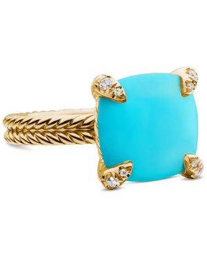 David Yurman 18Kt Châtelaine Gelbgoldring Mit Türkis Und Diamanten (11Mm) - Blau