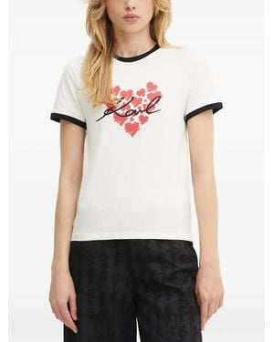 KARL LAGERFELD Solid-Trim Heart T-Shirt - White