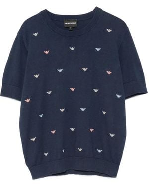 Emporio Armani Kurzärmeliger Pullover Mit Logo-Stickerei - Blau