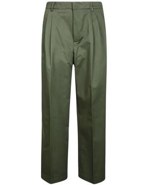 Amaranto Frayed-Seam Pleated Pants - Green