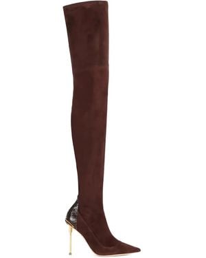 Elisabetta Franchi 100Mm Python-Print Leather Boots - Brown