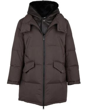 Yves Salomon Shearling-Bib Hooded Down Jacket - Brown
