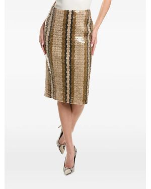 Brunello Cucinelli Striped Sequin-Embellished Midi Skirt - Natural